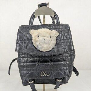 Authentic Christian Dior Quilted Lambskin Black Leather Teddy Bear Backpack